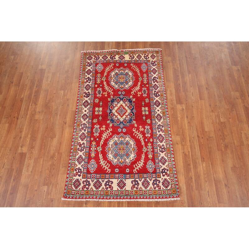 Red Kazak Oriental Accent Rug Handmade Wool Carpet - 3'2" x 5'6"