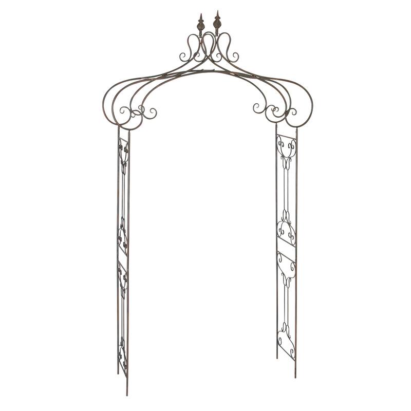 Black Metal Indoor Outdoor Scrollwork Arched Fleur De Lis Garden Arbor