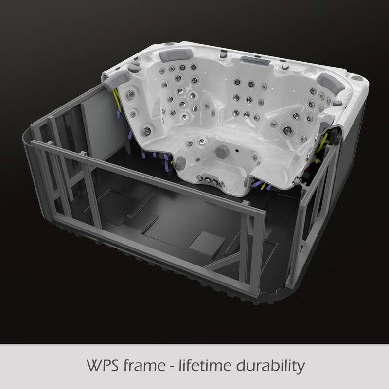 Buenospa New York 6 - Person 49 - Jet Hot Tub, Ice White, Gray with Ozone and LED Lights - Sterling Silver - 85 x 85 x 35