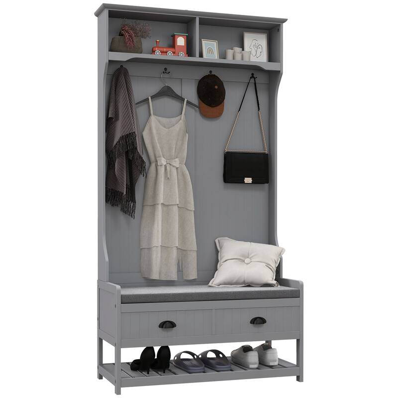 3-in-1 Hall Tree, Entryway Bench with Coat Rack