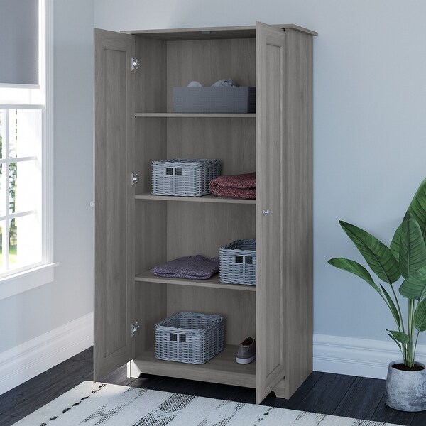 Bush Furniture Cabot Tall Storage Cabinet with Doors Linen White Oak