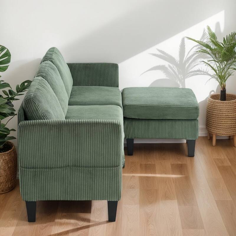 4 Seat Velvet L-Shaped Sofa with Chaise and Padded Corduroy Multi-functional Modern Sectional Couch - 88.18 in.L x 31.5 in.H