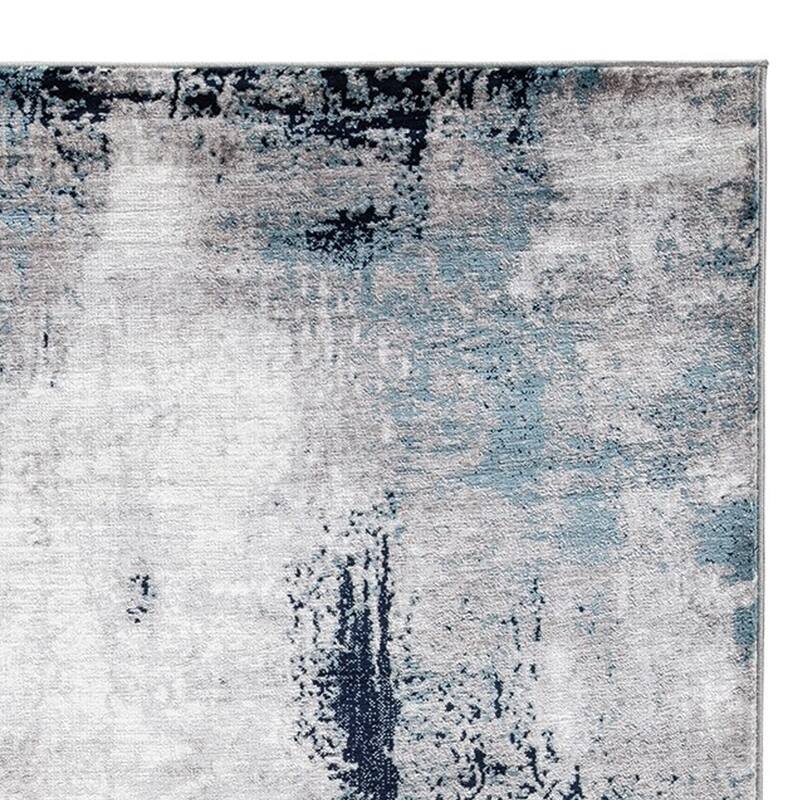 Nel 8 x 10 Large Area Rug, Machine Woven Abstract Design, Blue White - 8 x 10