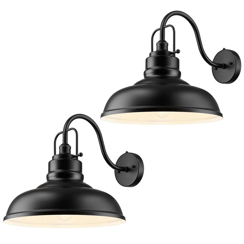 18 Inch Gooseneck Wall Light, Dusk to Dawn Barn Light - Black - 2 Pack