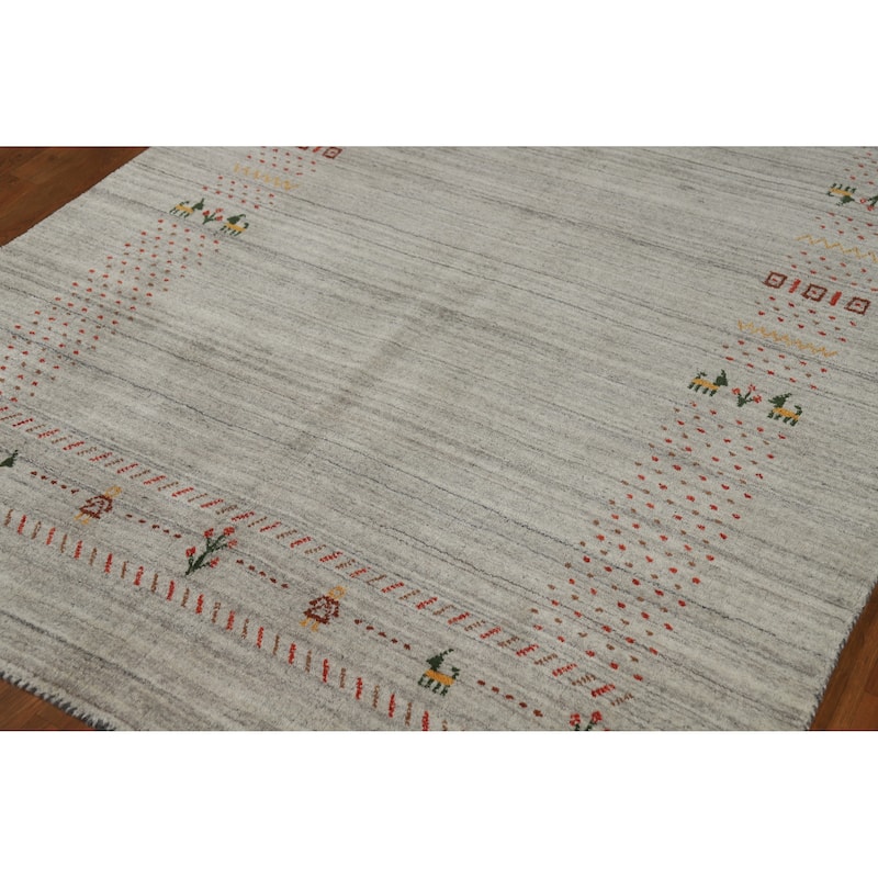 Gabbeh Indian Rug Hand-Knotted Oriental Grey Wool Carpet - 5'1" x 7'8"