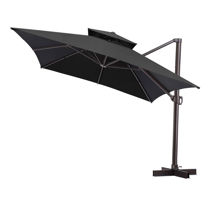 Outdoor 10X12.5 FT Dual Top Patio Offset Umbrella 360 degrees Rotation - Black
