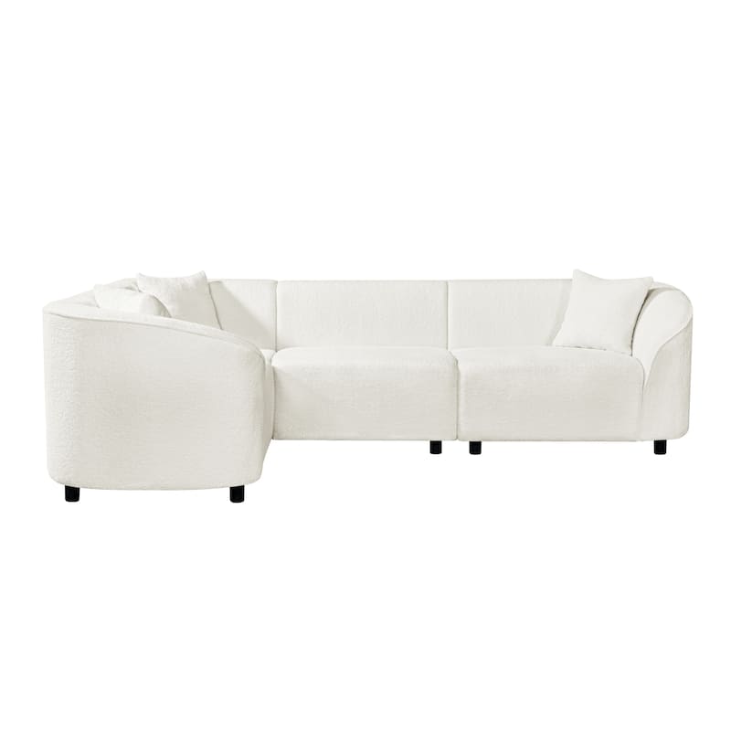 L-Shaped Curved Sectional Sofa, Boucle Upholstered 4-Seater Sofa, Corner Sofa with Pillows for Living Room, Apartment