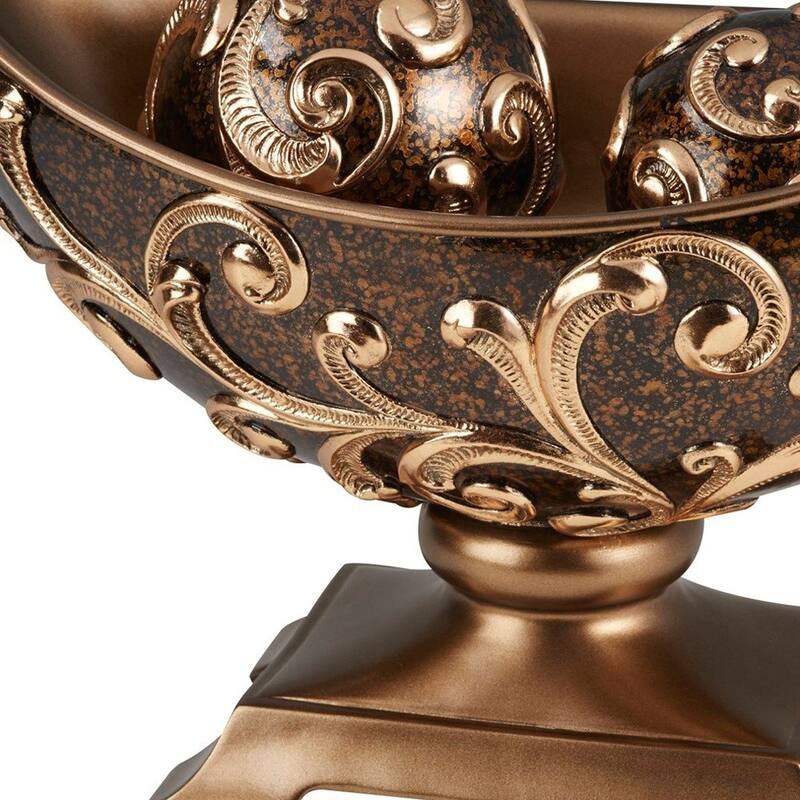 HomeRoots 11" Brown And Gold Polyresin Decorative Bowl With Orbs - 8.13' X '11' X '15.75