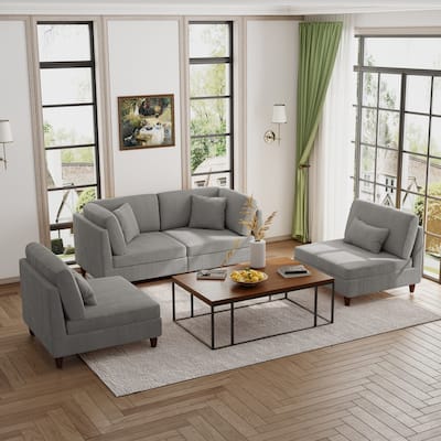 Modern Modular Corduroy Sectional Sofa with Ottoman