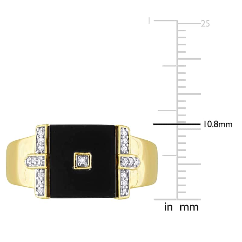 Miadora 8ct TGW Square Black Onyx and 1/10ct TDW Diamond Mens Ring in Yellow Silver
