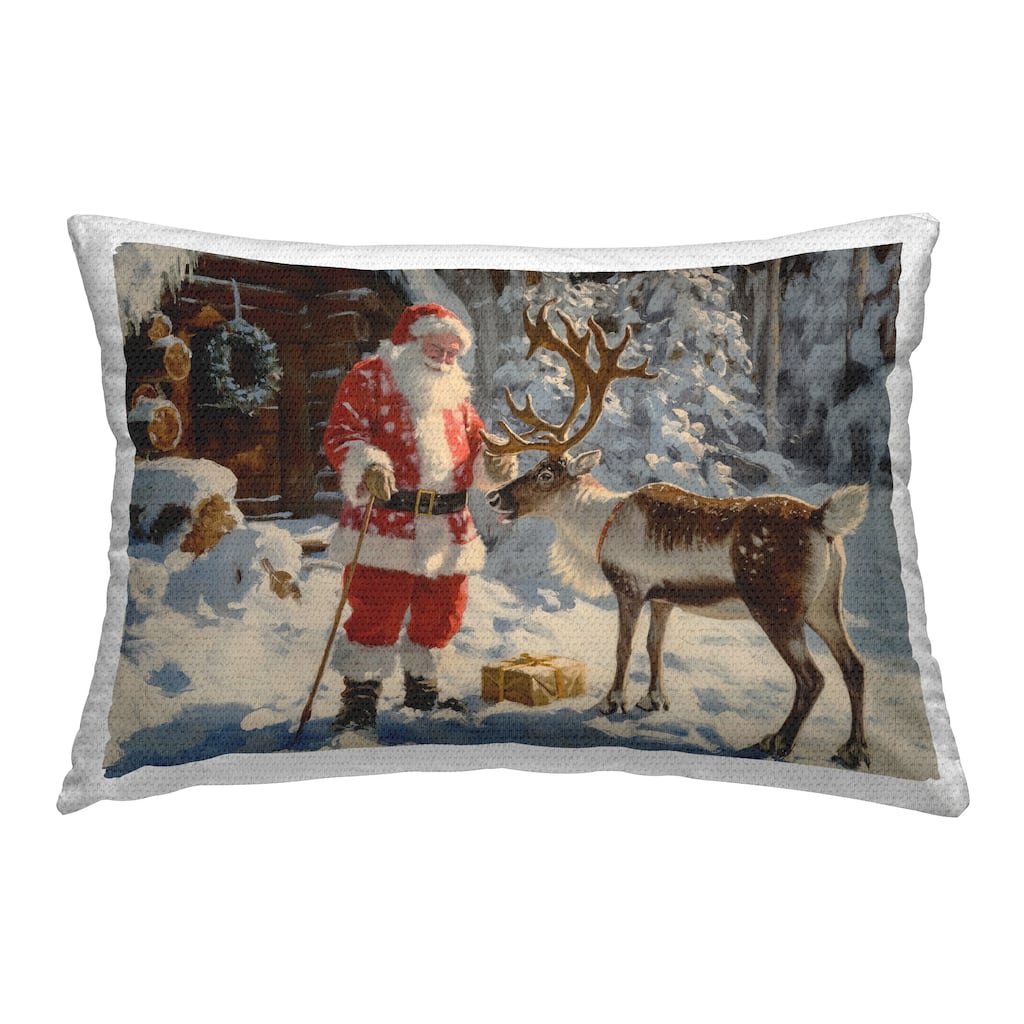 Stupell Santa with Reindeer Scene Printed Outdoor Throw Pillow Design by Imagine It Images