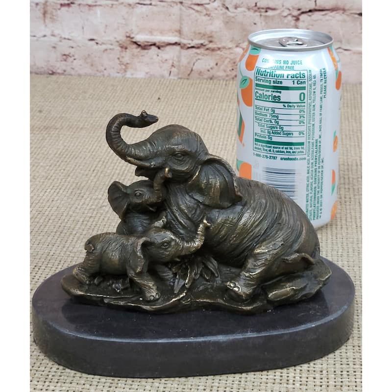 Elephant Mother And Babies Bronze Statue Sculpture Miniature Collectible 5 Inches X 6 Inches
