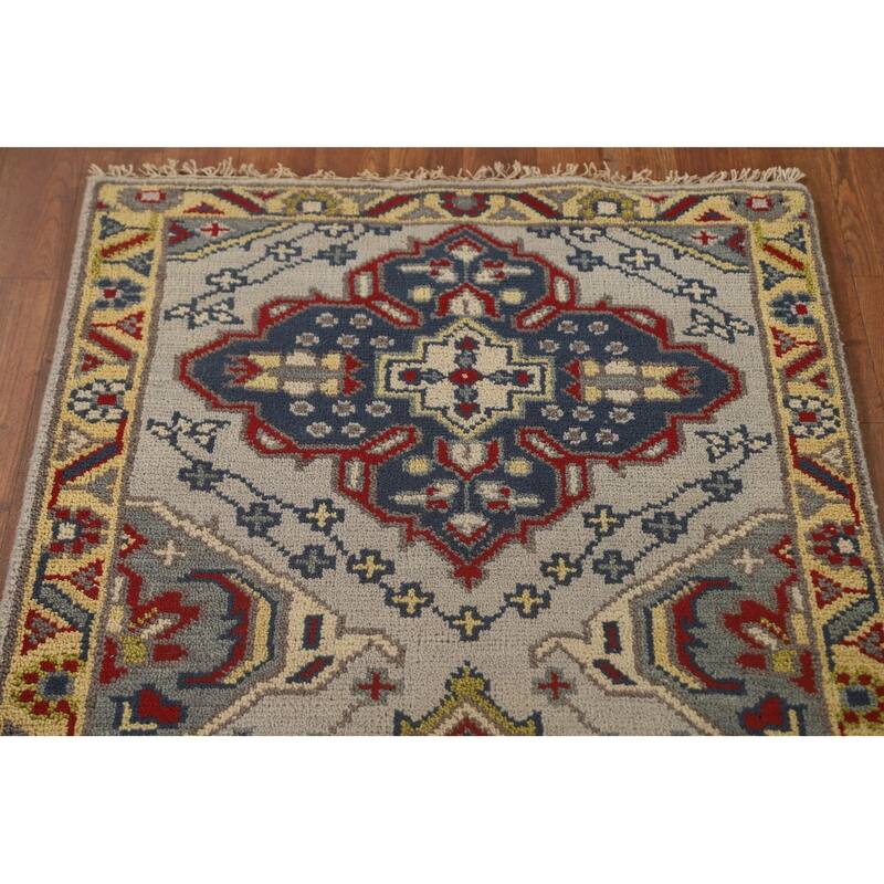 Traditional Grey Kazak Runner Rug Hand-Knotted Wool Carpet - 2'6" x 9'10"
