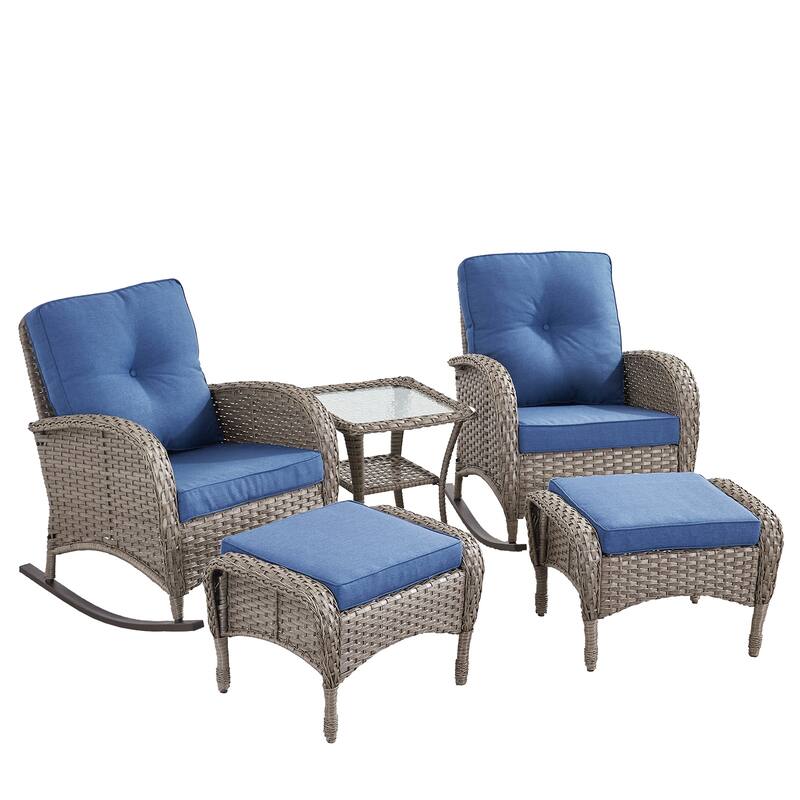 Outdoor Rocking Chairs with Side Table and Ottomans