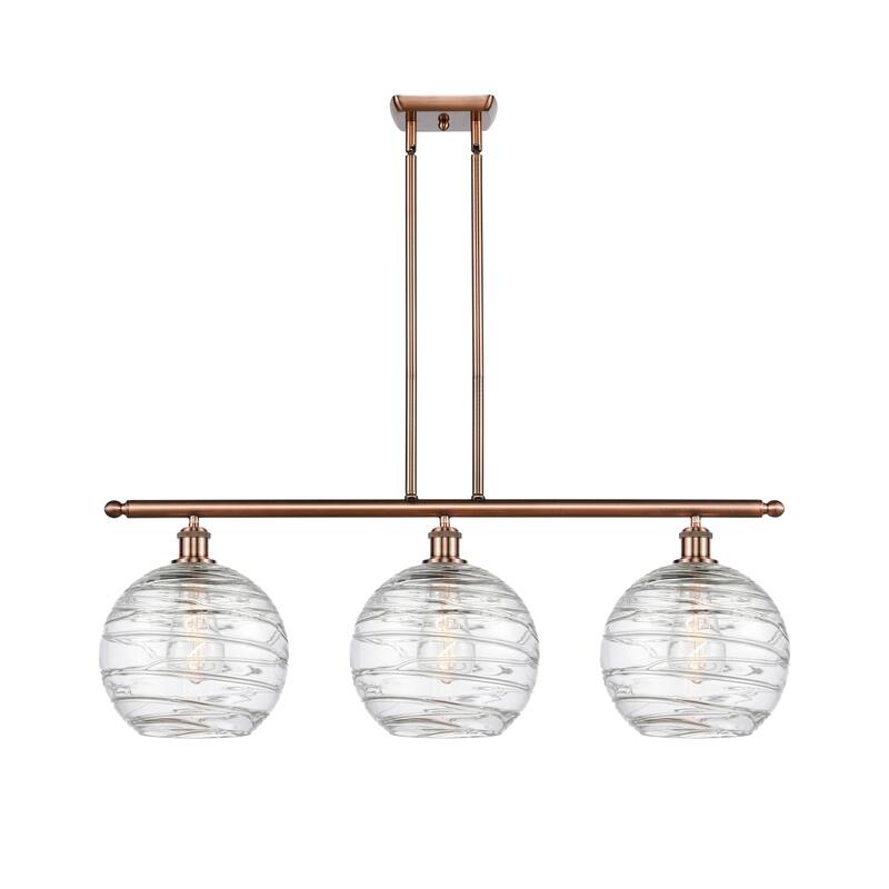 Innovations Lighting Athens Deco Swirl 3 Light 37" Stem Hung Island Light - Antique Copper