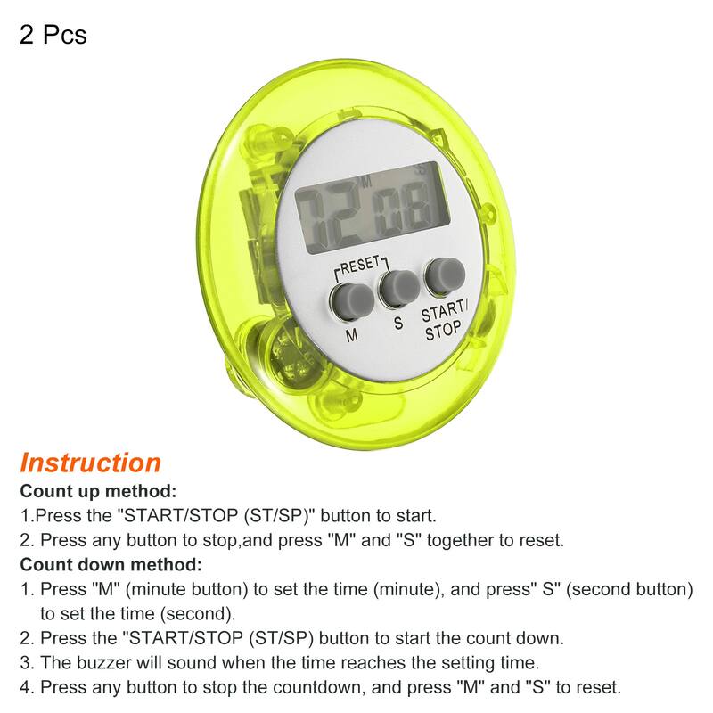 Round Digital Timer, 2pcs Count Down UP Clock with Magnetic, LCD Display Green