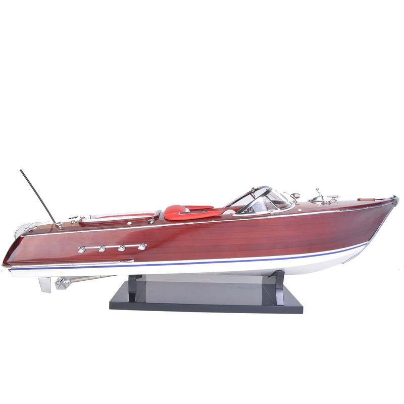 HomeRoots 9" Brown Wood Hand Painted Boat Sculpture - 26.5' X '9' X '8