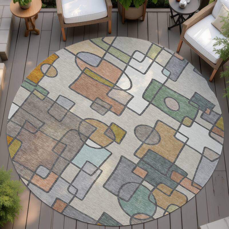 Machine Washable Indoor/ Outdoor Contemporary Prenner Chantille Rug - Beige - 8' x 8'