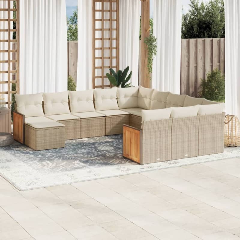 vidaXL Garden Sofa Set Black - 21.7 x 21.7 x 14.6 - Beige and cream Large Without table