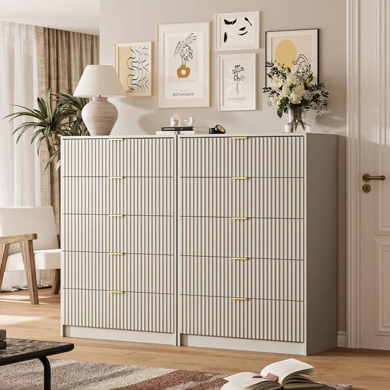 5 Drawer Dresser, 32 Inch Wide Chest with Gold Handles for Bedroom Living Room