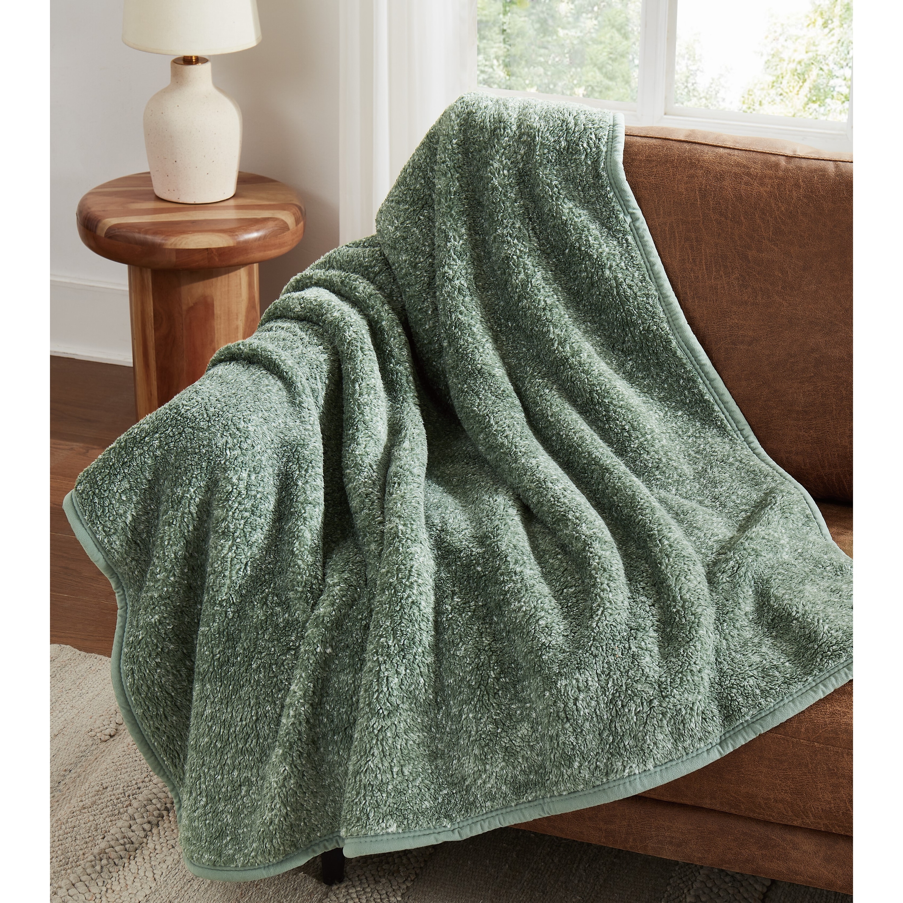 Brooklyn Loom Heathered Sherpa Blanket and Throw - On Sale