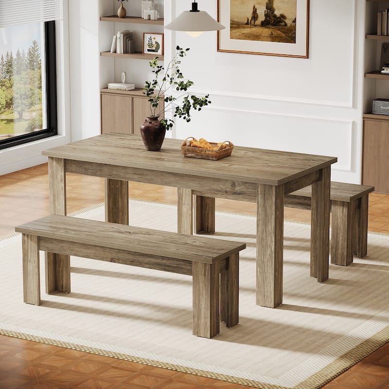 55.1-Inch Rectangle Dining Table with 2 Benches