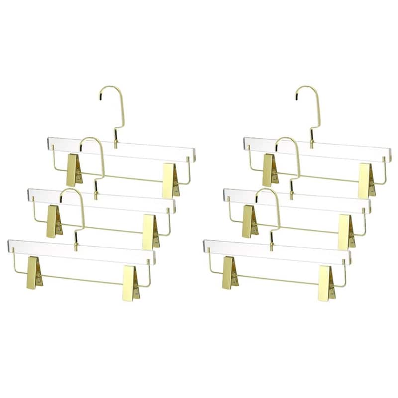YBM Home Quality Acrylic Clear Skirt Hangers - Set of 6 - Gold w/ Flat Hook