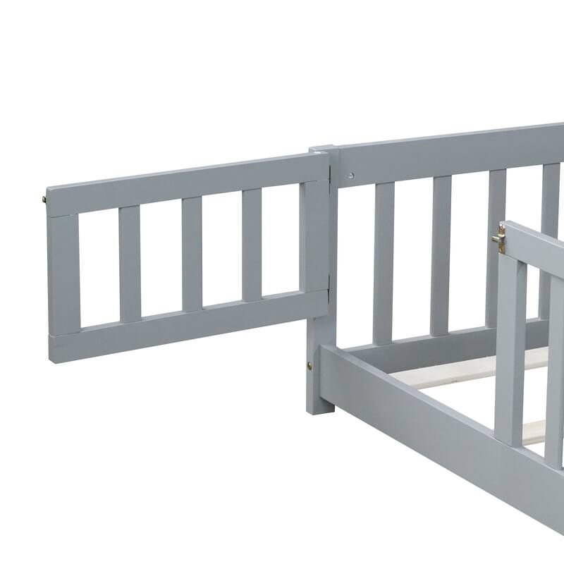 Floor Bed with Fence and Revolving Door,Ideal for Kids' Play,and Promoting Independence and Growth