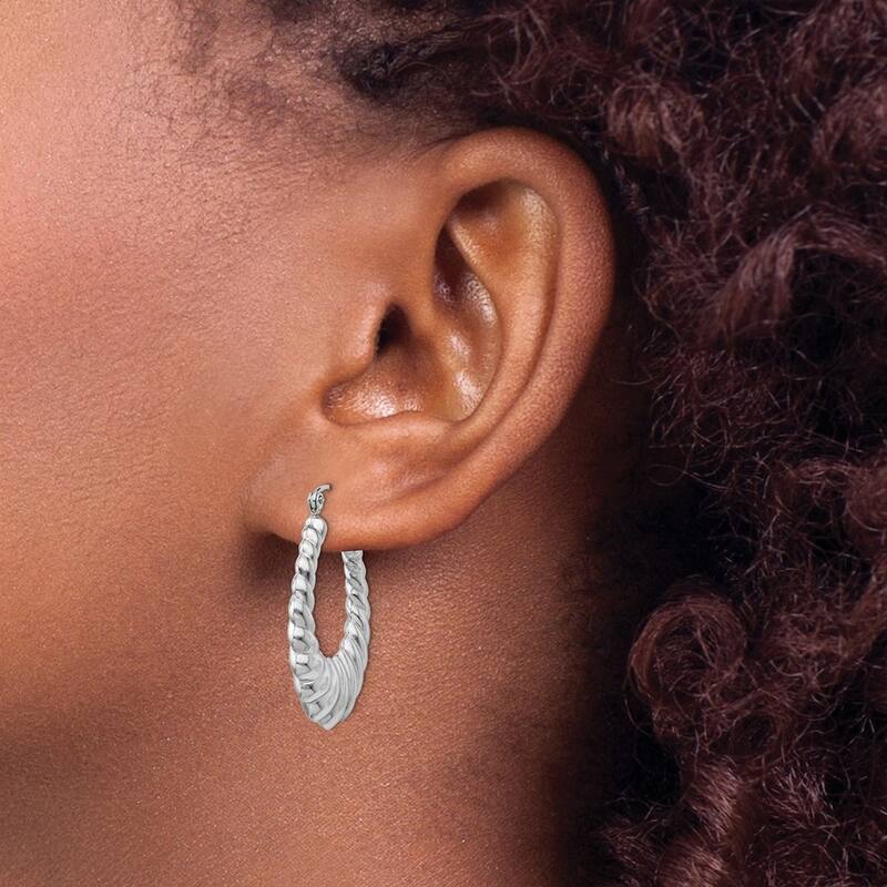 Curata 14k White Gold Polished Scalloped Hoop Earrings - 14x4mm Wide Jewelry Gifts for Women