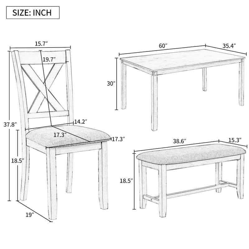 Merax Wooden 6-Piece Kitchen Dining Set with Bench and 4 Dining Chairs