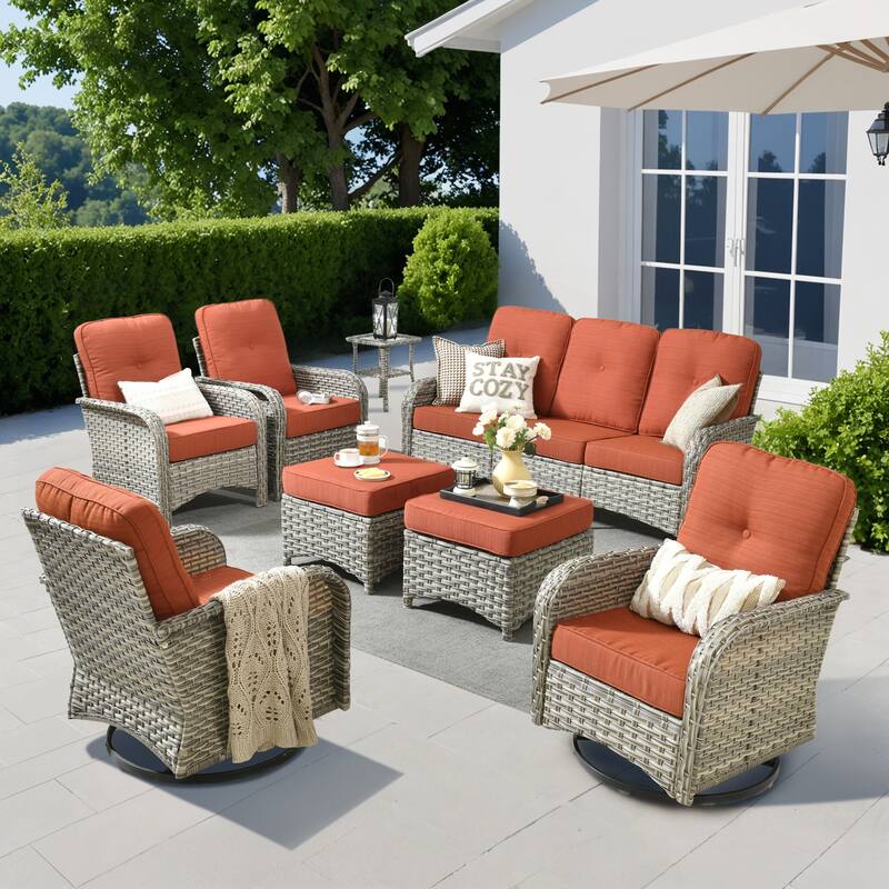 OVIOS 8-piece Patio Wicker Conversation Furniture Set With ottomans