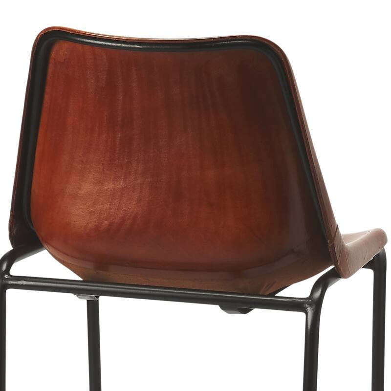 Brown Wood Iron Full Back Tall Bar Chair with Footrest, 28 inches Seat Height - 14” x 18” x 42” (D x W x H)