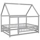 preview thumbnail 15 of 24, Full Wood Size Floor Bed with Frame, Platform Bed with Guardrails,House Roof