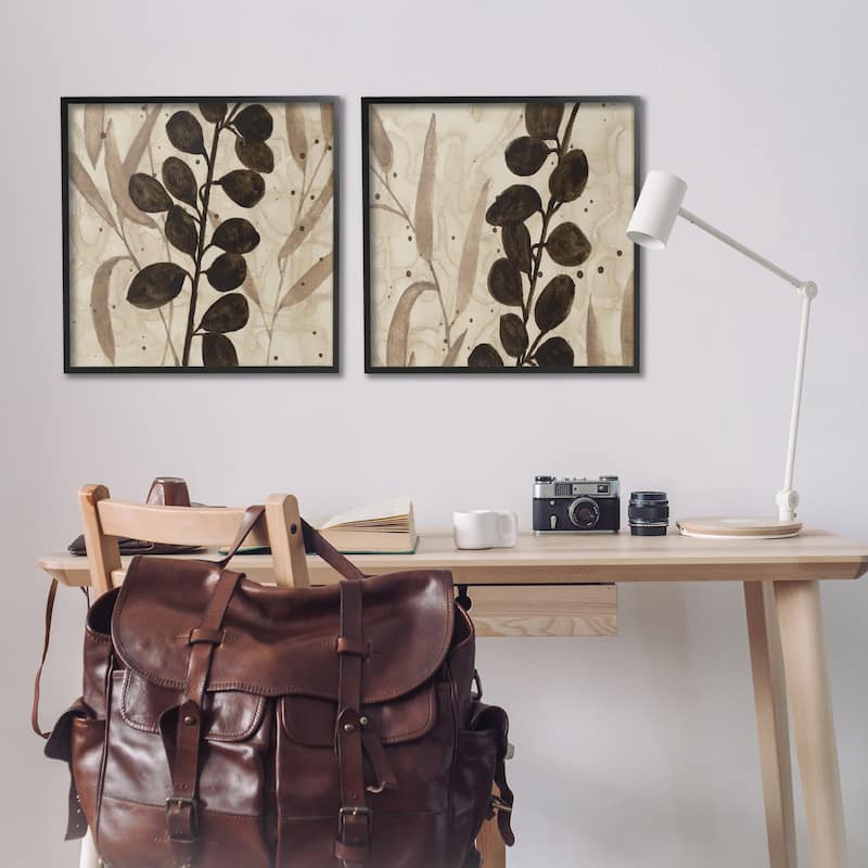 Stupell Natural Tone Sprouting Leaves Framed Giclee Art Design By Krinlox (Set of 2)