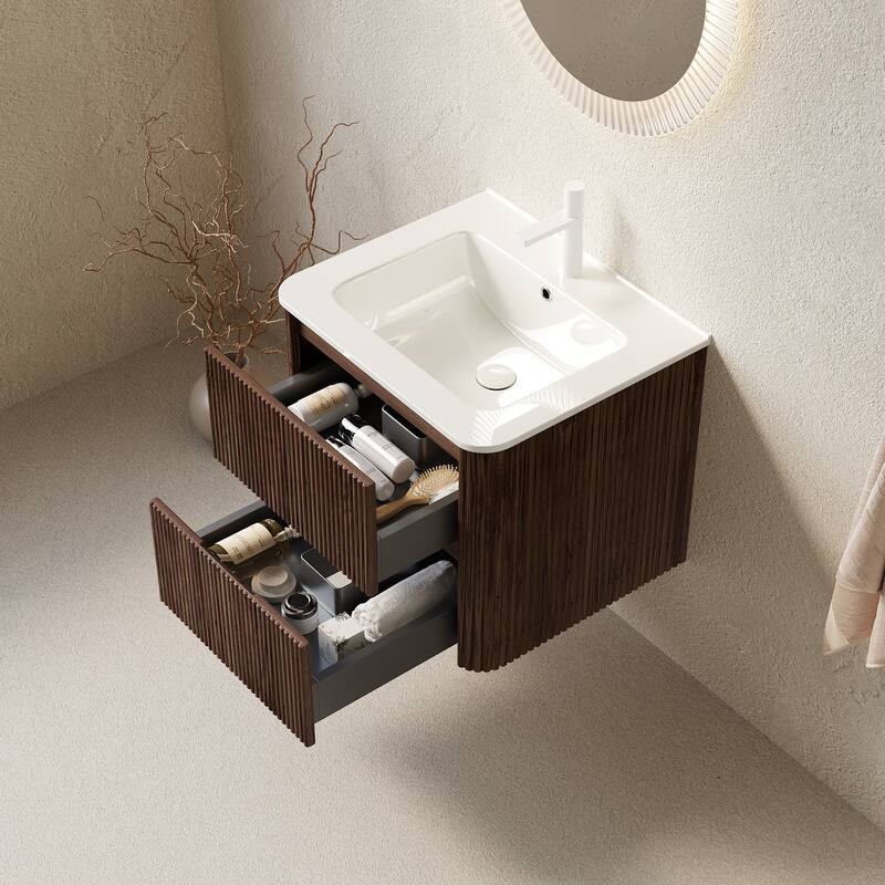 Floating Stripe Bathroom Vanity with Ceramic Sink