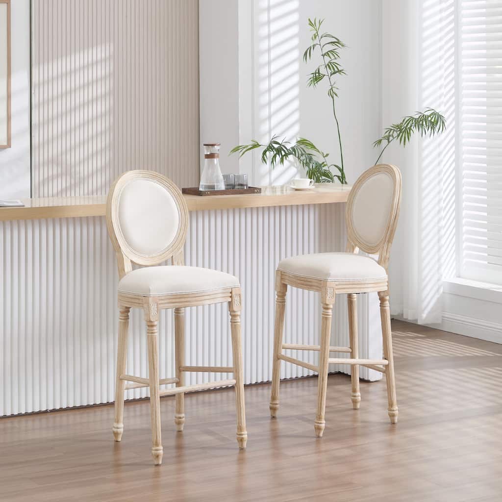 Set of 2 French Country Dining Chairs, Upholstered with Round Back Design