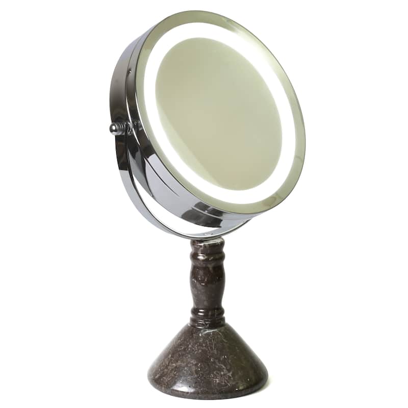 Creative Home Deluxe 7" Double Sided Swivel Vanity Led Mirror with 1X, 7X Magnification & Charcoal Marble Stone Pillar Stand