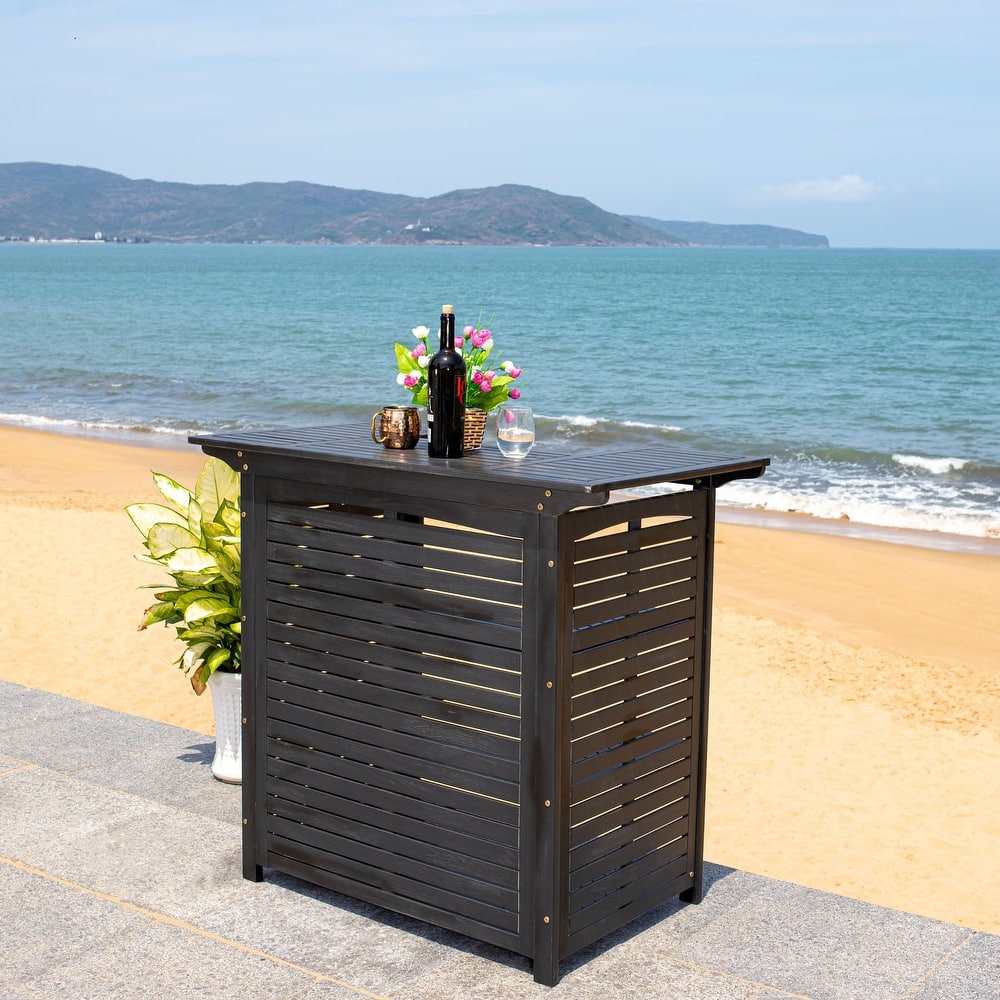 SAFAVIEH Outdoor Kaiya Wood 3-Shelf Bar Table - 27Wx46Dx42H