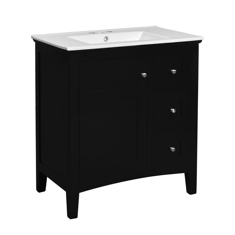 Modern Simple Bathroom Cabinet Freestanding Bathroom Vanity with Ceramic Sink, Tip-out Drawer, 2 Drawers and Side Door Organizer