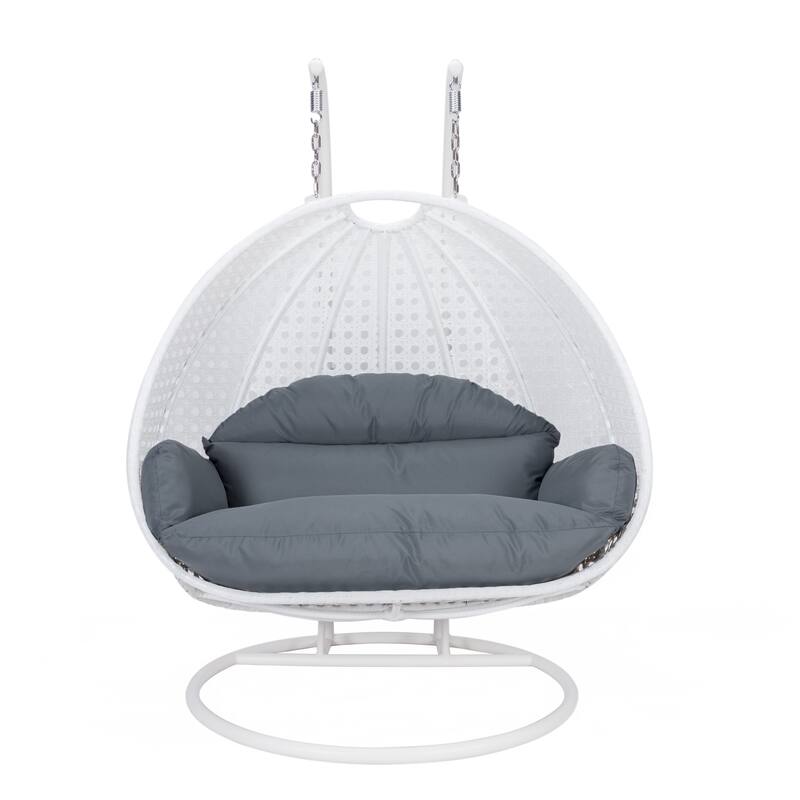 Egg Shaped 2-Person Swing Chair Set with Iron Stand Removable and Washable Cushion for Indoor Outdoor