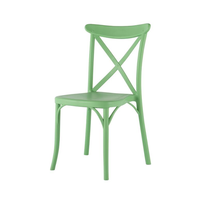 HomeRoots Set of Two Green Heavy Duty Plastic Outdoor Stacking Dining Chairs