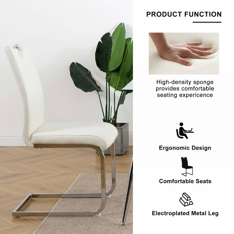 PU Dining Chair Living Room Chair with Silver Leg(Set of 4)