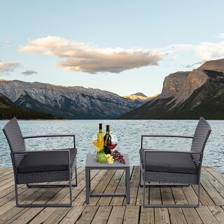 Outdoor Black  Wicker 3 Pieces Conversation Sets with Coffee Table