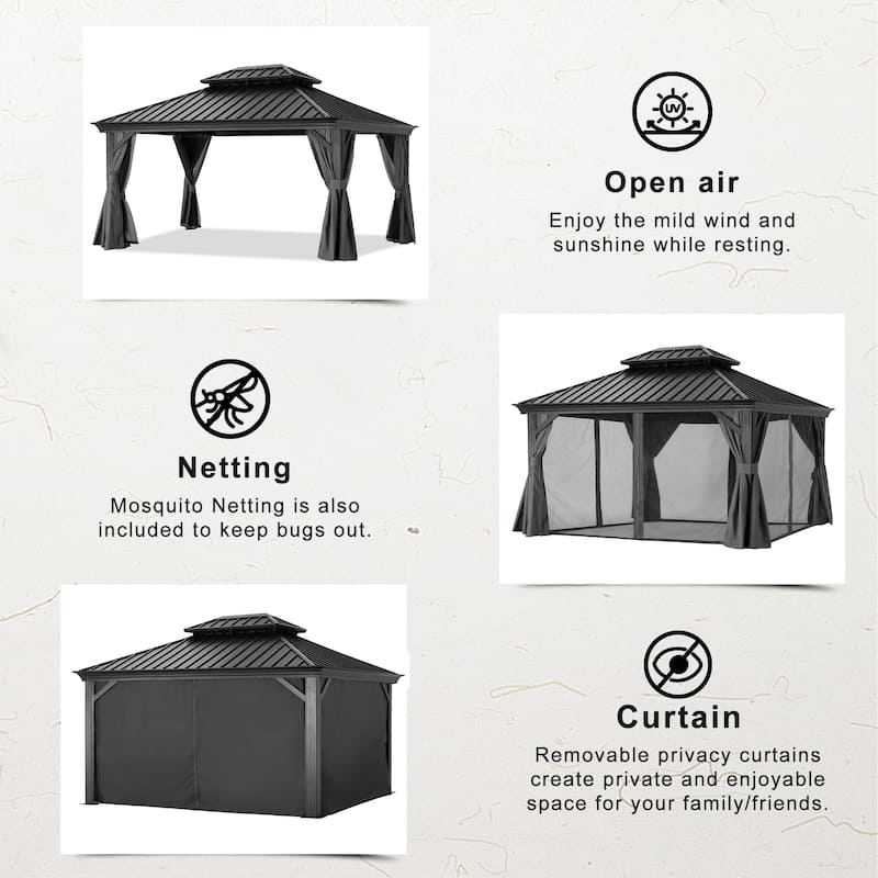 ABCCANOPY Outdoor Hardtop Gazebo with Galvanized Steel Double Roof