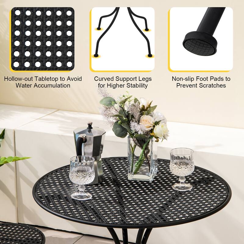 Gymax 3 PCS Patio Bistro Set All-weather Metal Table & Chair Set for 2
