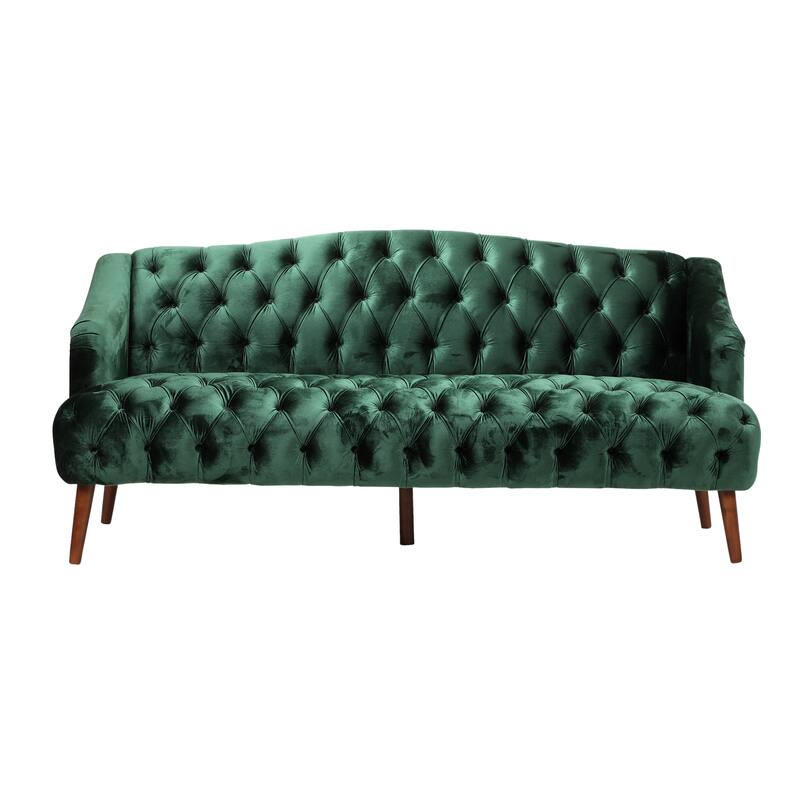 Contemporary 3-Seater Sofa with Button Tufted PU Upholstery and Birch Wood Legs