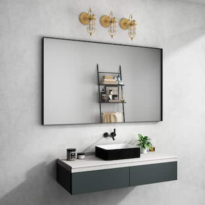 TOOLKISS Rectangular Black Frame Bathroom Vanity Mirror with Clear Glass