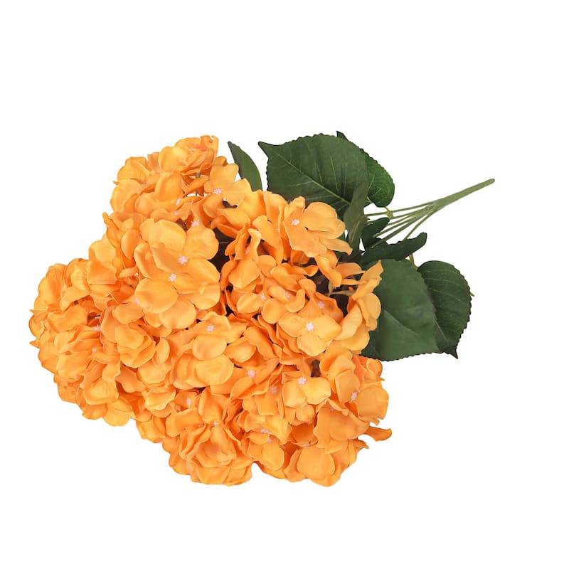 Set of 2 Deluxe Orange Artificial Hydrangea Flower Stem Bush Bouquet 20in - 20" L x 12" W x 12" DP