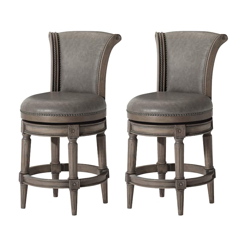 Maven Lane 26" Pullman Swivel Counter Height Kitchen Stool - Set of 2 - Reclaimed Oak Vegan Leather.