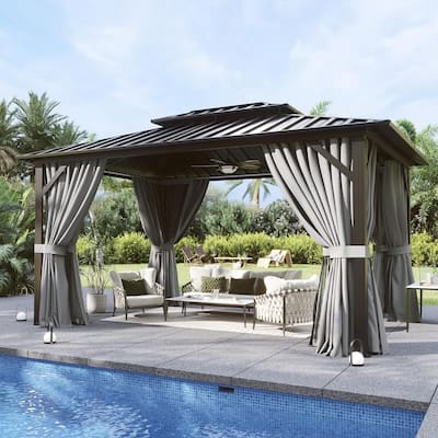 10'x12' Hardtop Gazebo, Aluminum Frame Canopy with Double Galvanized Steel Roof